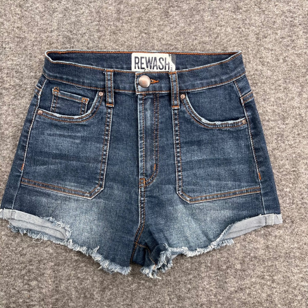Rewash Womens High Rise Cutoff Denim Shorts Dark Wash Frayed Hem Size 0 4173
